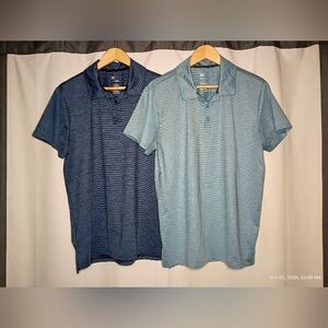 Lot of 2 All in Motion Polos Blue & Green Stripe Large